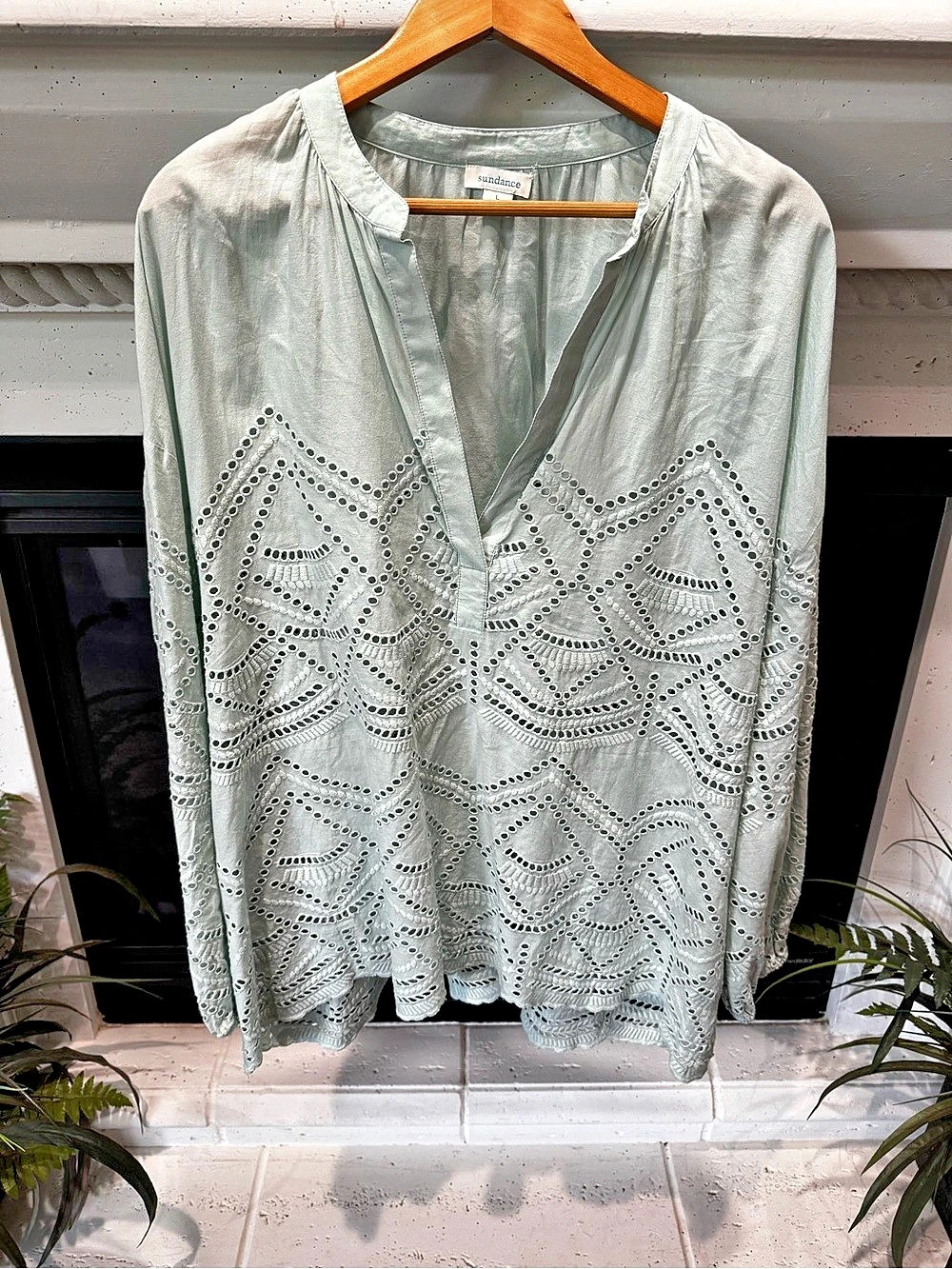 Sundance Voluminous Beauty Eyelet Embroidered Blouse in Green